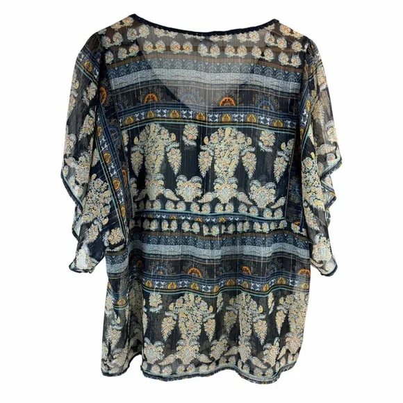 Westport 1962 Woman 2x Navy Gold Floral Print Tunic Top - Picture 2 of 7